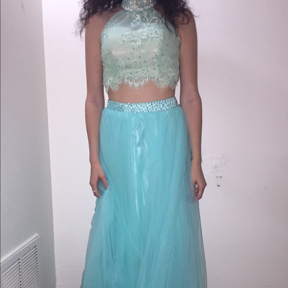 Sherri hill mint two piece prom dress